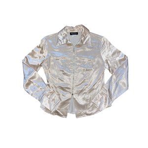 Vintage Y2K Odds ‘n Evens Champagne Gold Zip Up Collared Blouse
